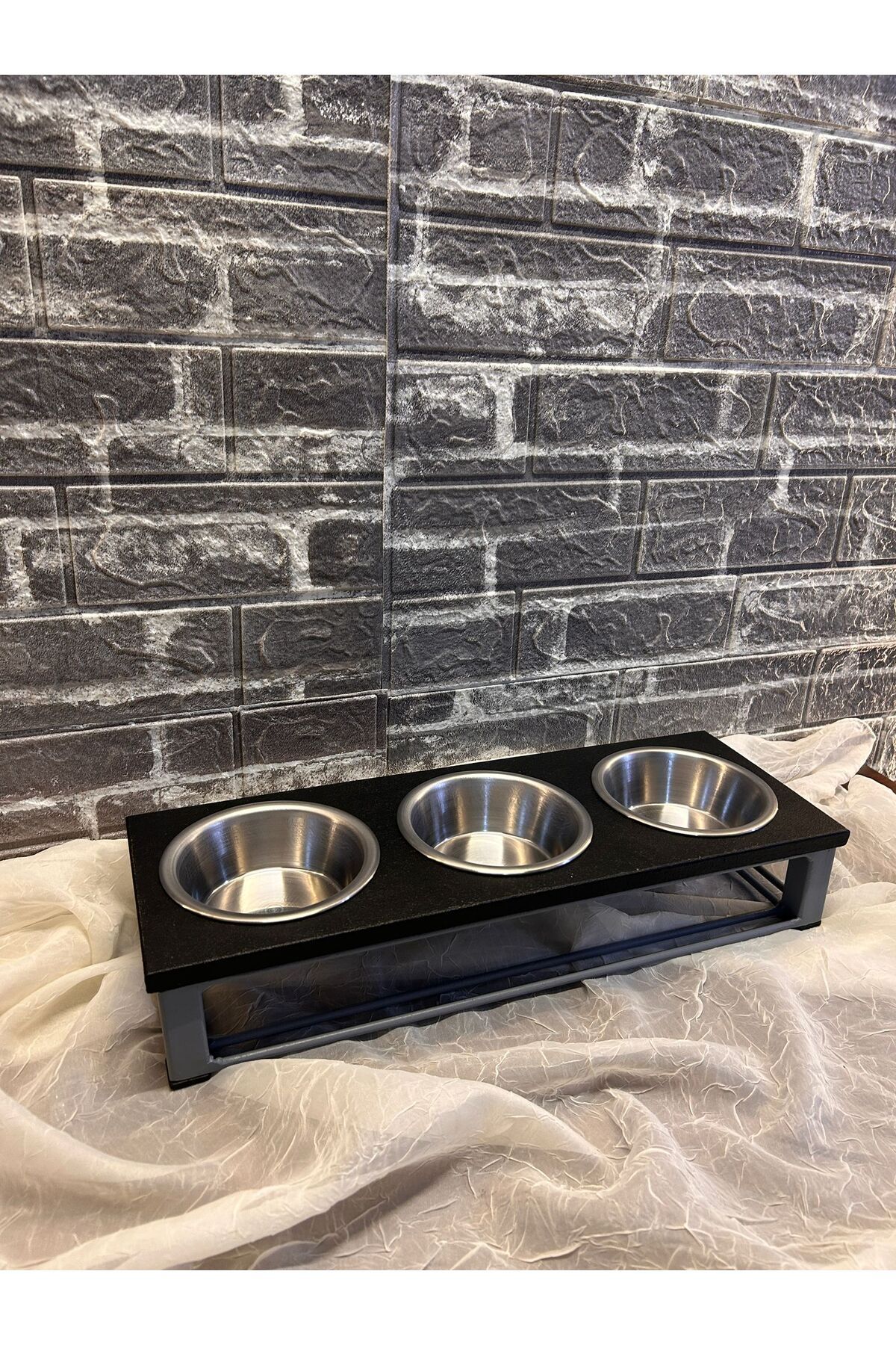 Puppy petshop Gold Renk Siyah Eskitme Desenli Mama,Su Ve Yaş mama Kabı 3'lü