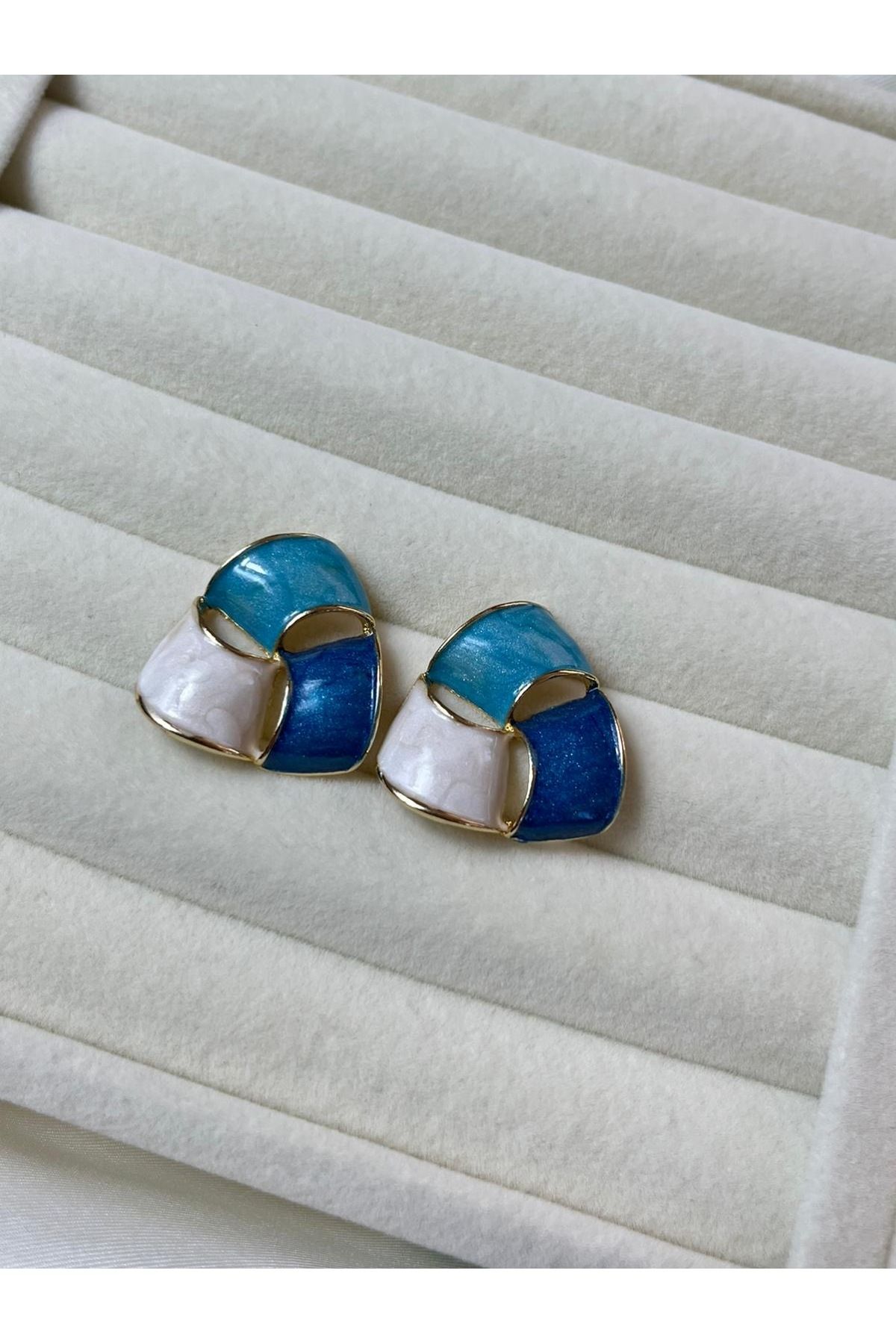 Orvix Accessories MAVİ BEYAZLI VİNTAGE KADIN GÜNLÜK KÜPE YAZLIK KÜPE ABİYE KÜPE HEDİYE KÜPE