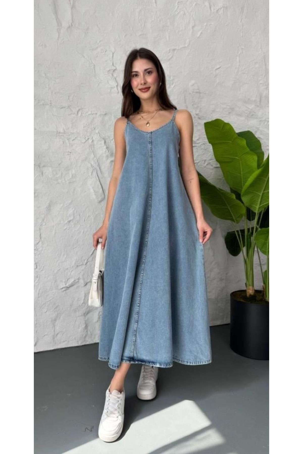 Butik Kadın Jean Uzun Salaş Elbise