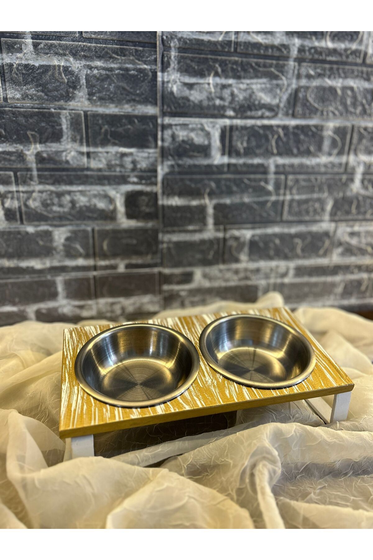 Puppy petshop Doğal Ahşap Görünümlü Modern Mama ve Su Kabı
