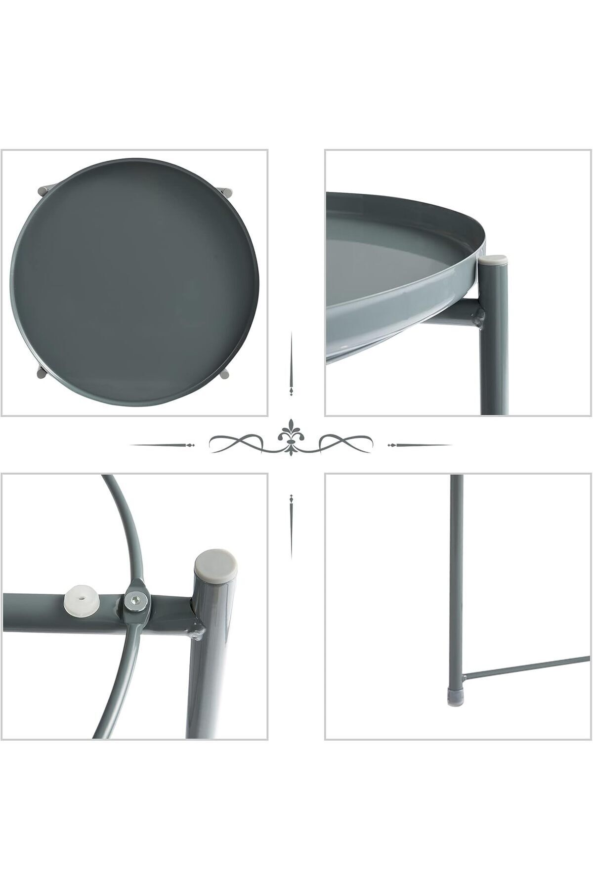 طاولة جانبية دائرية مقاومة للصدأ والماء، لون رمادي طاولة بجانب السرير لغرفة المعيشة وغرفة النوم