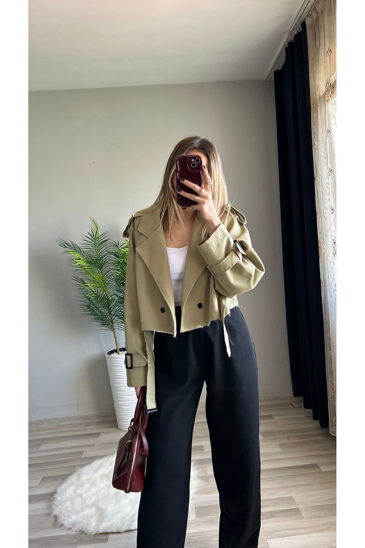 ensbutik Kısa Crop Trenç Ceket