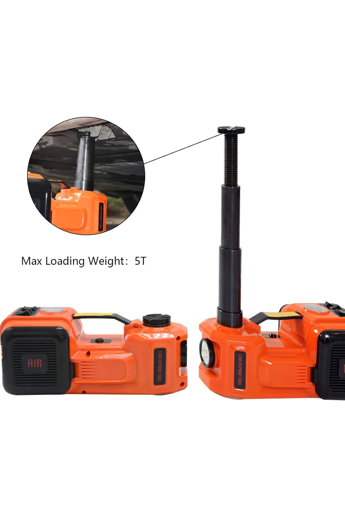 رافعة سيارة سعة 5 أطنان مع ضاغط هواء مدمج، مفتاح ربط كهربائي، أدوات سيارة مزودة بإضاءة LED، آمنة