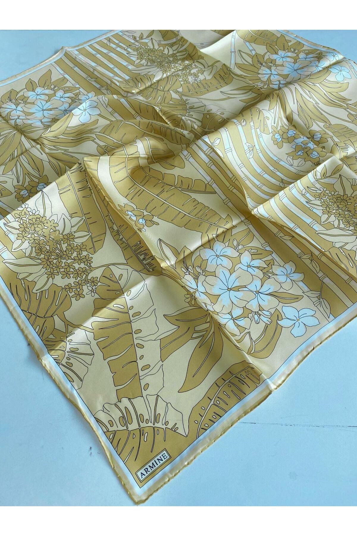 Armine Tivil İpek Eşarp 9353-35 Sarı Karışık Desen