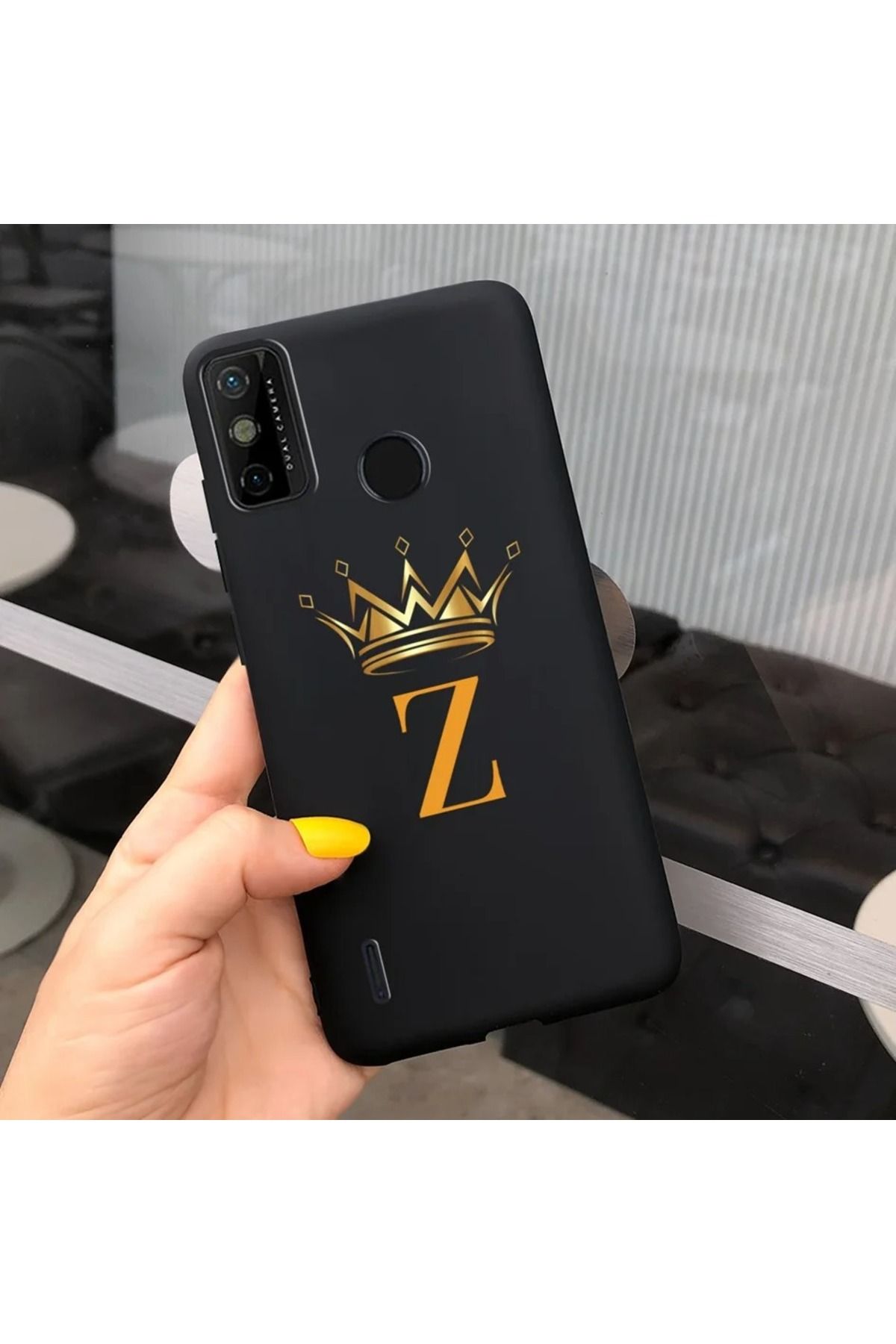 Rotaks Tecno Spark 6 Go Uyumlu Harfli Taç Baskılı Kişiye Özel Silikon Telefon Kılıfı - Z