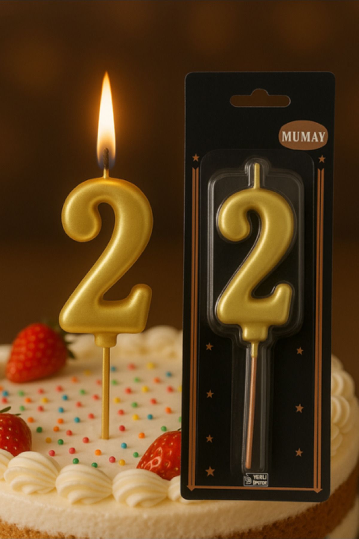 Ege Pastacılık 2 Yaş Sayı Rakam Mum Gold Altın Sarı Renk Rakam Mum Doğum Günü Pasta Mumu