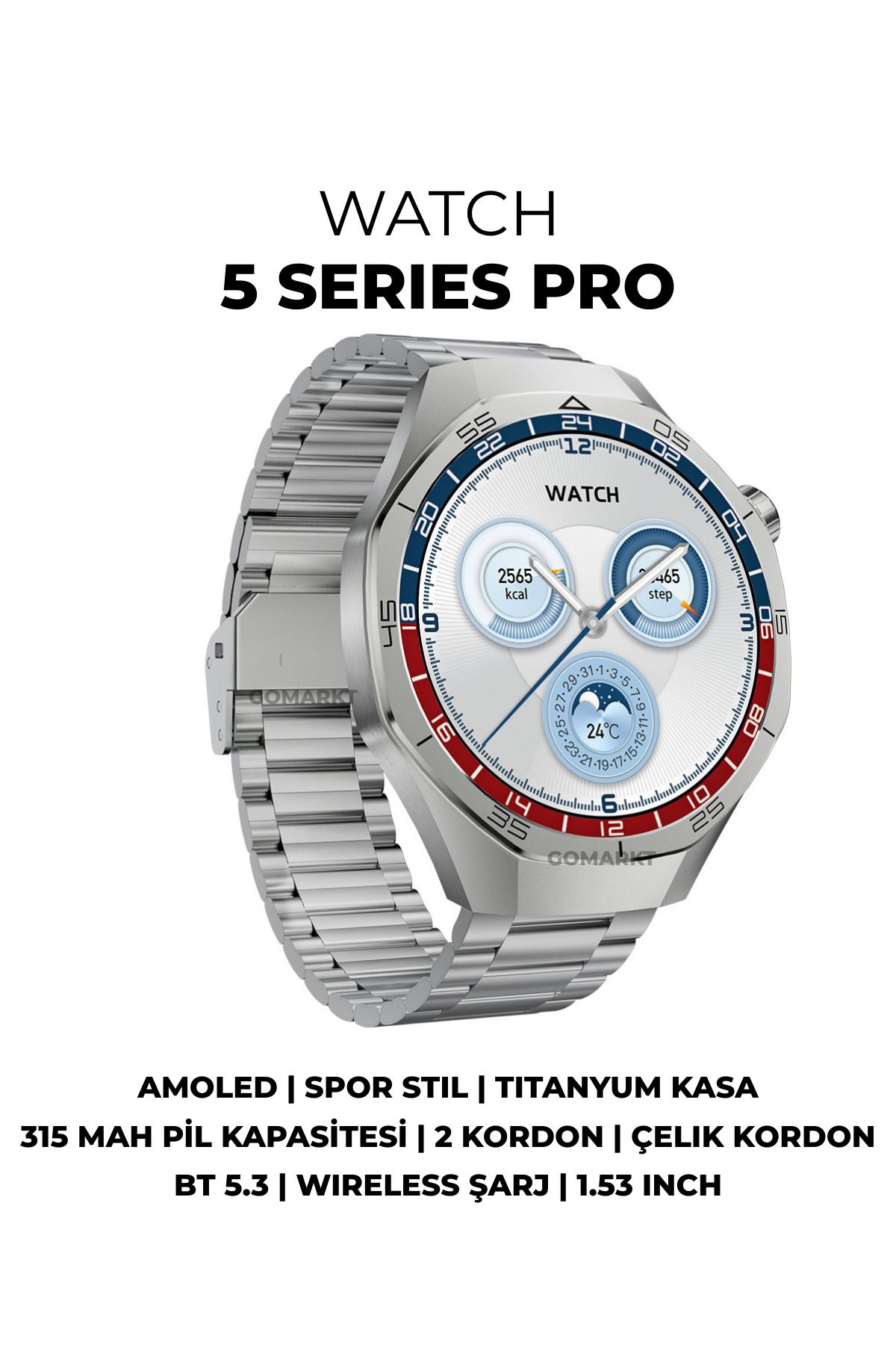GoMarkt Watch Pro Series 5 46mm - Titanyum Akıllı Saat