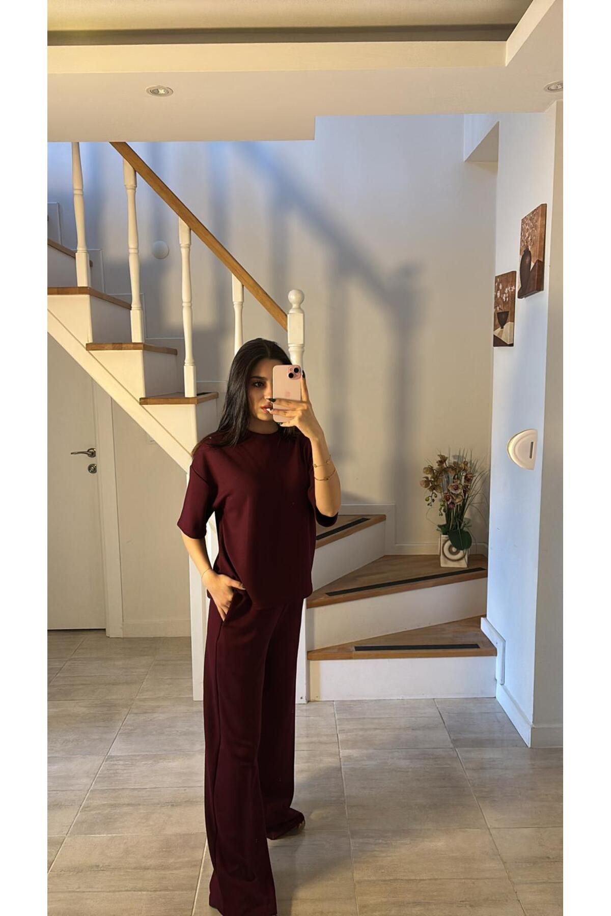 Rüyagibimoda Kadın bordo modal eşofman takım