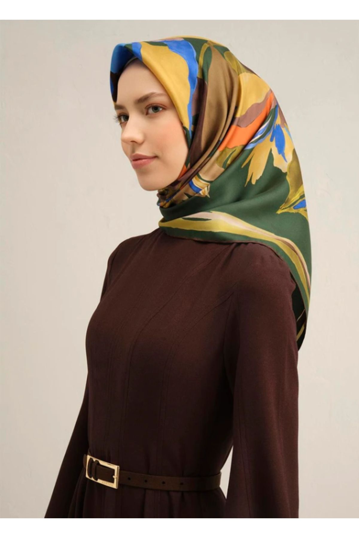 Armine Tivil İpek Eşarp 9340-54 Yeşil Karışık Desen