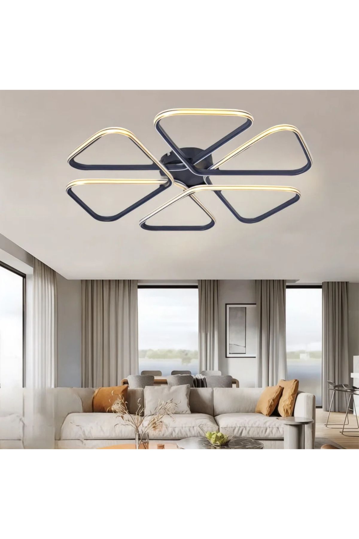 Elektroyou Oslo Siyah Modern Gold Çizgili Plafonyer Ultra Power Beyaz Ledli Avize