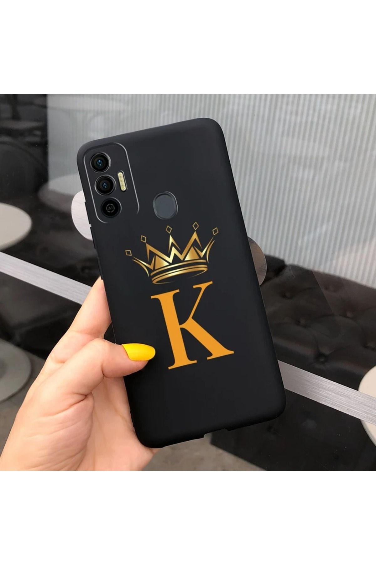 Rotaks Tecno Spark 7 - 7T Uyumlu Harfli Taç Baskılı Kişiye Özel Silikon Telefon Kılıfı - K
