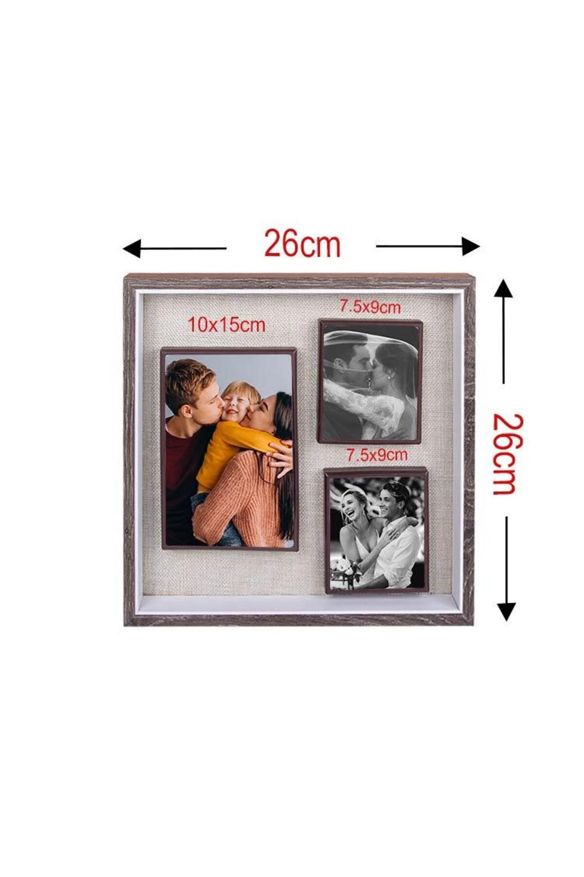 Hediye Vakti Kişiye Özel 3'lü Ahşap Kendinyap Fotoğraflı Magnet Çerçeve 26x26cm