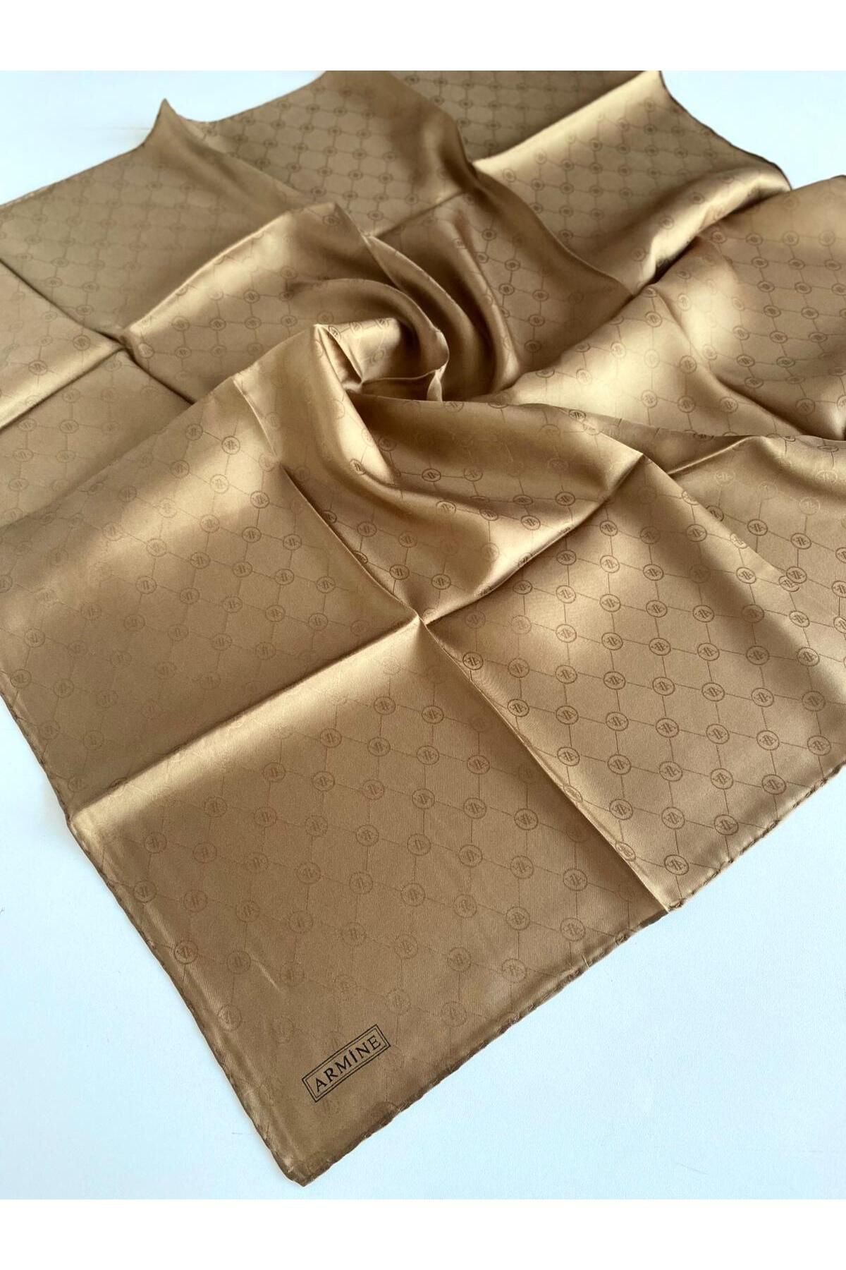 Armine Jakarlı İpek Eşarp 3368-245347 Bal Köpüğü Monogram Desen