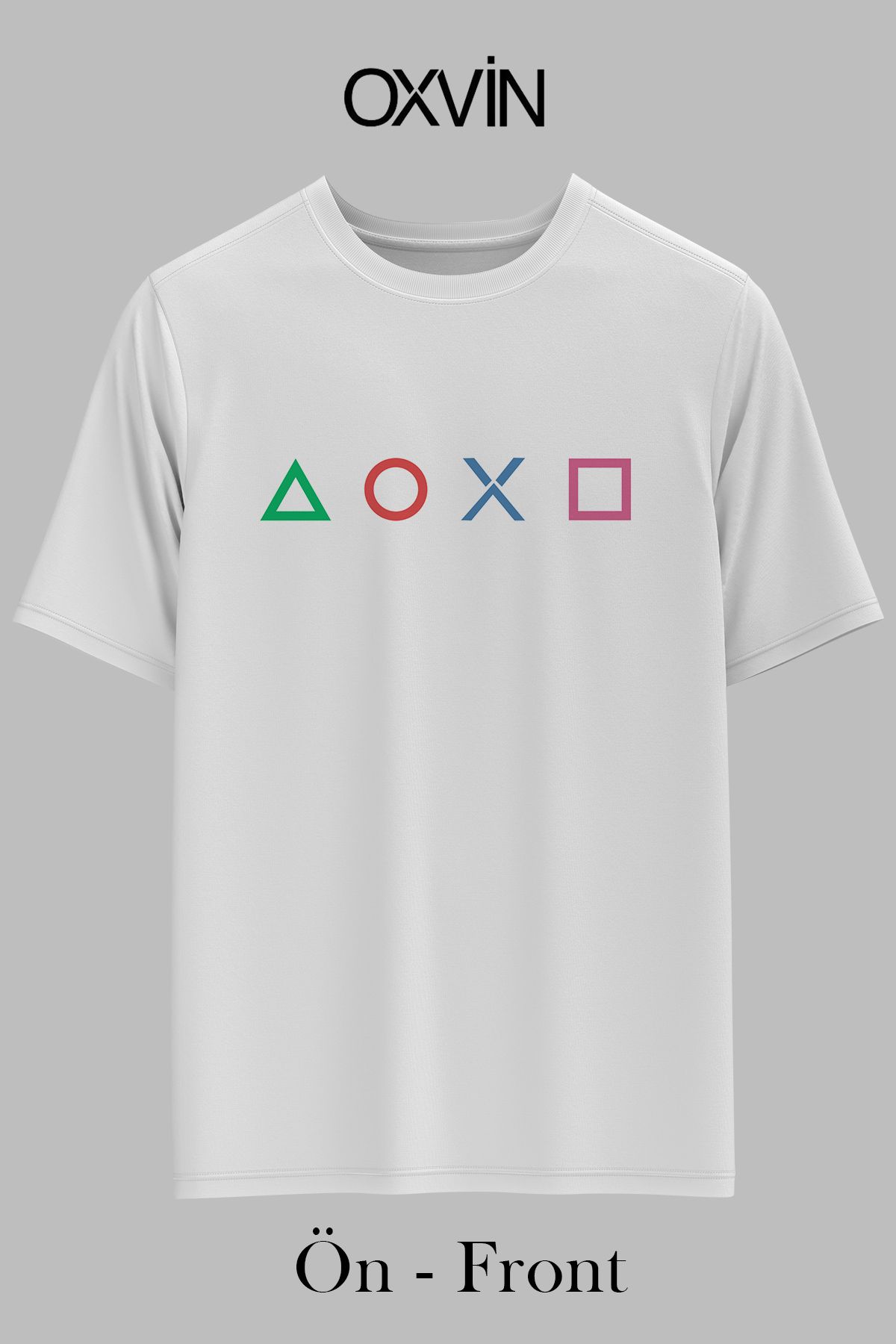 OXVİN Yatay Geometerik Baskılı OVERSİZE Unisex T-Shirt (BOL KALIP)