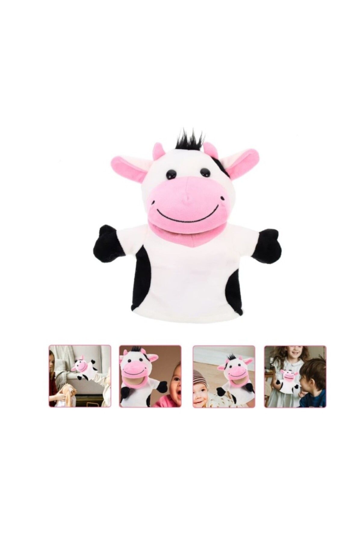 Malvys-Plush Hand Puppet, Cow Doll, White, 25 Cm 4