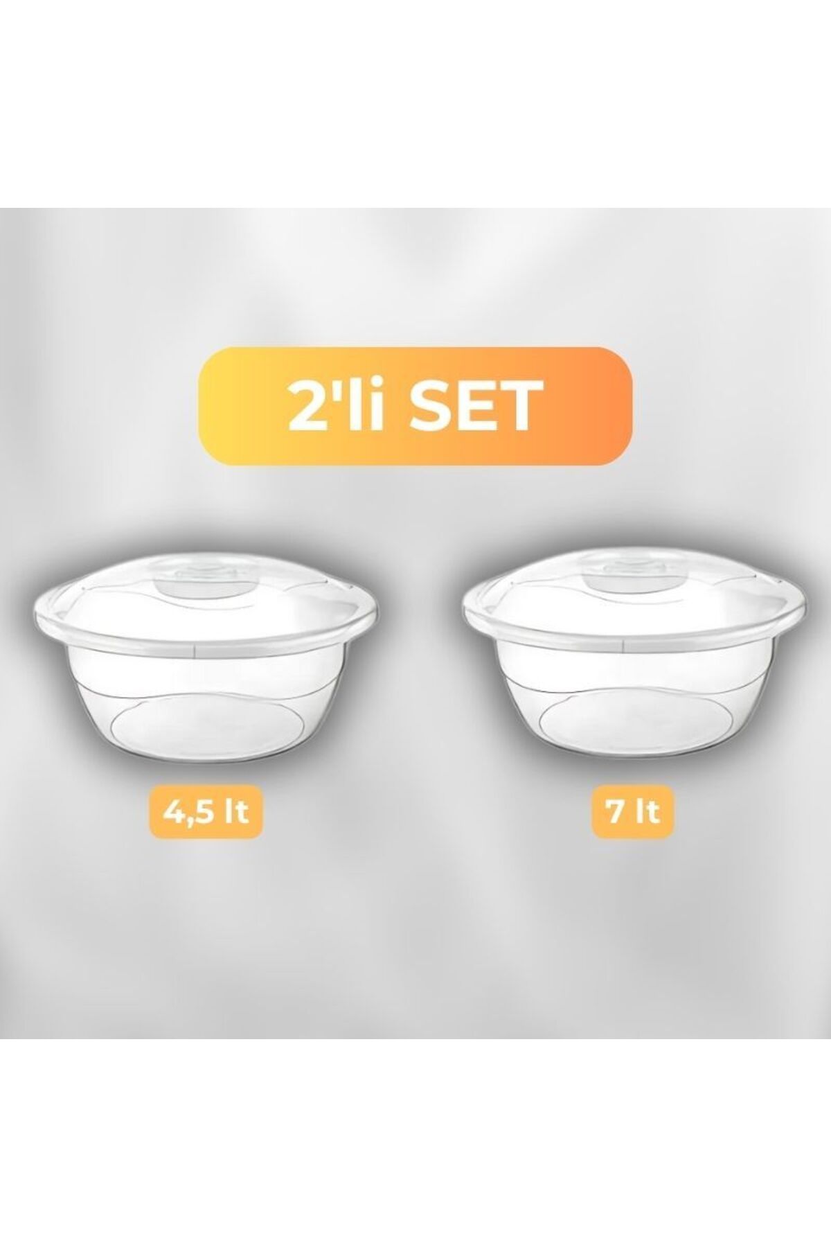 ALMITAL 2'li Şeffaf Kapaklı Leğen Seti 4,5 LT ve 7 LT Leğen Seti Saklama kabı
