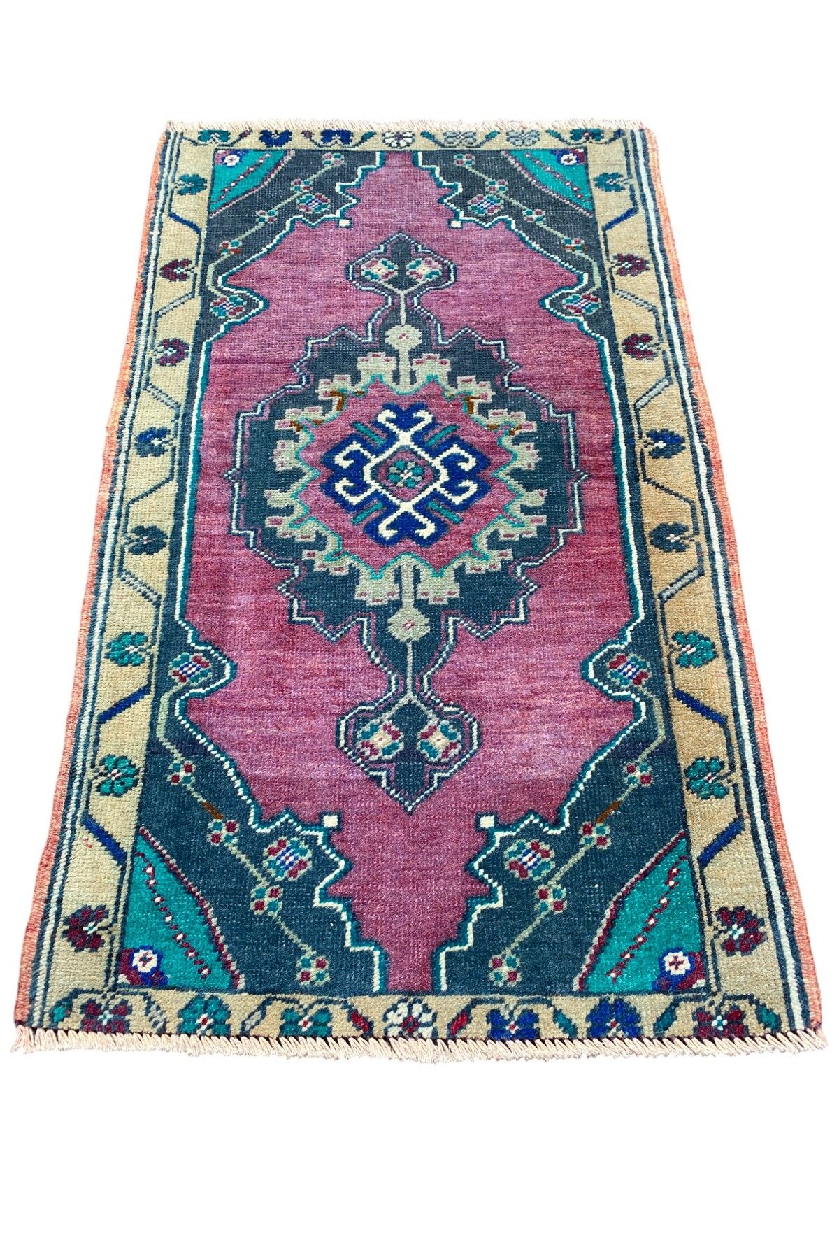 BURAK HALI El Dokuma Taşpınar Küçük Vintage Halı 50x84 Eskitme Mor Yastık