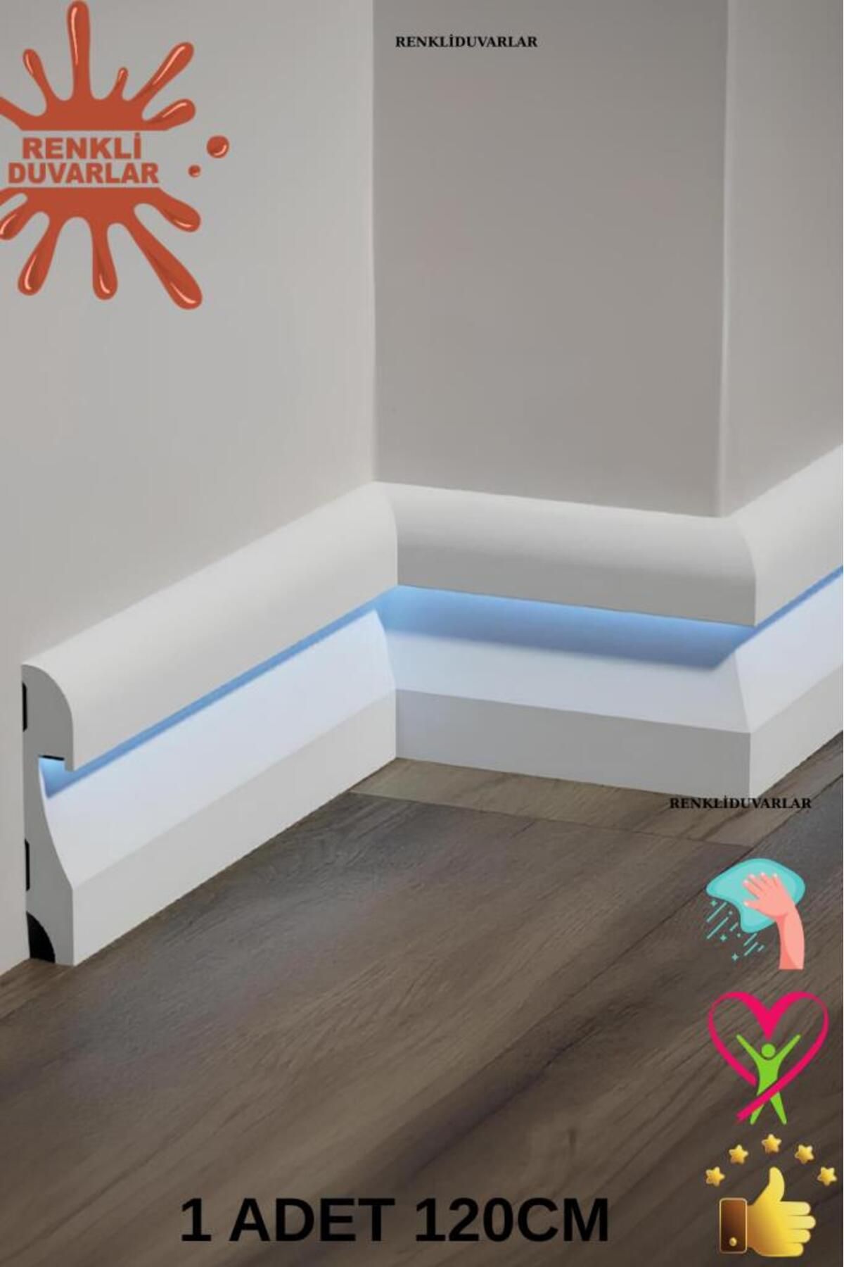 11.5cm x 120cm Polimer Lake Beyaz Ledli Süpürgelik Salon Ev Ofis Koridor Çıta Parke Süpürgelik