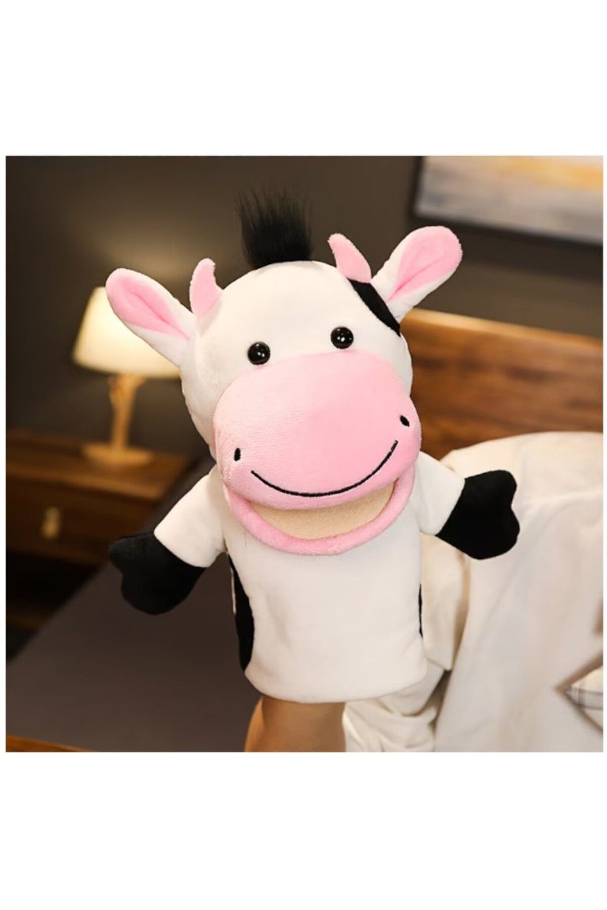 Malvys-Plush Hand Puppet, Cow Doll, White, 25 Cm 3