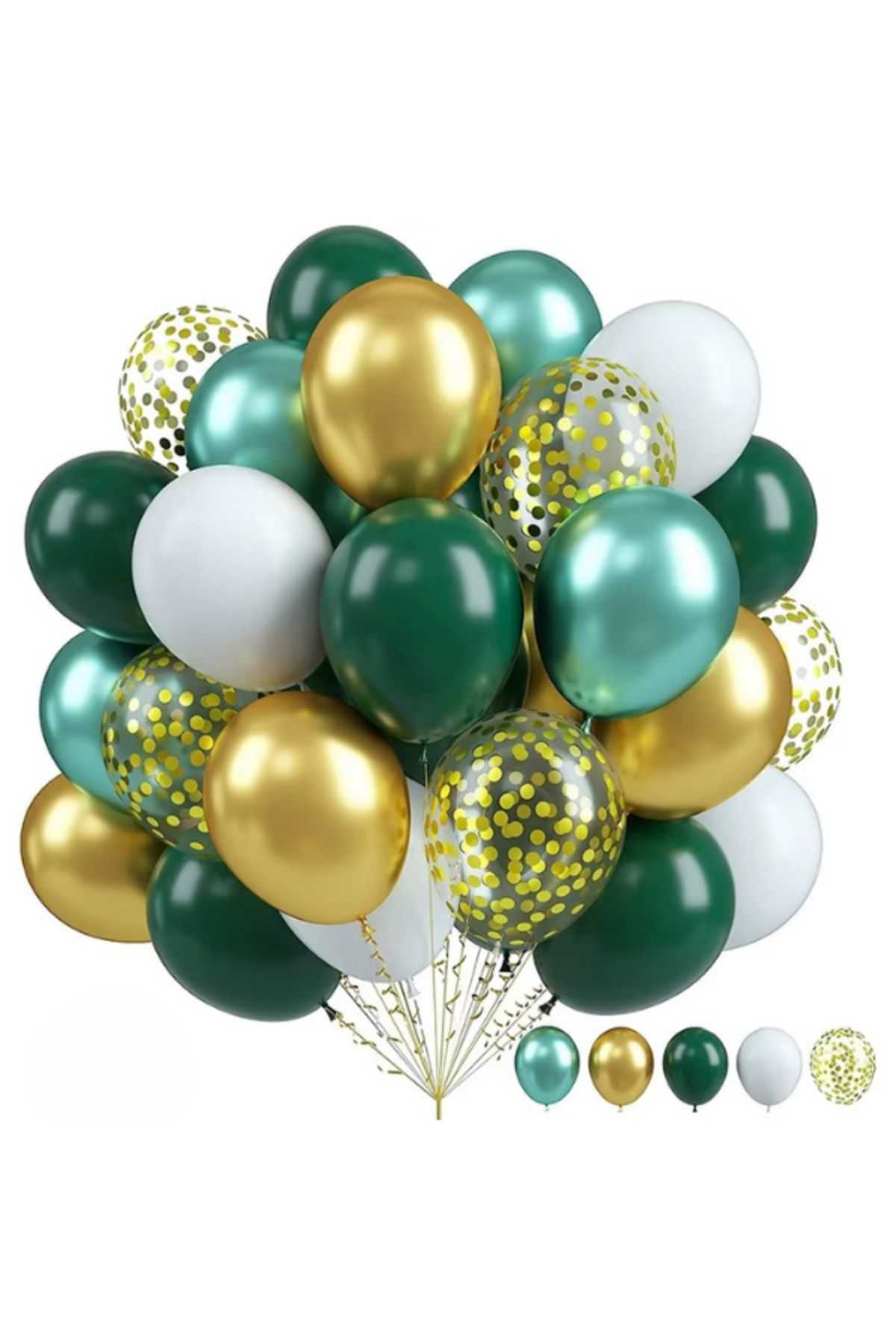 parti kral 25 Adet Haki Karışık Lateks Balon Demeti 25 metre Gold İp ve Balon Bandı