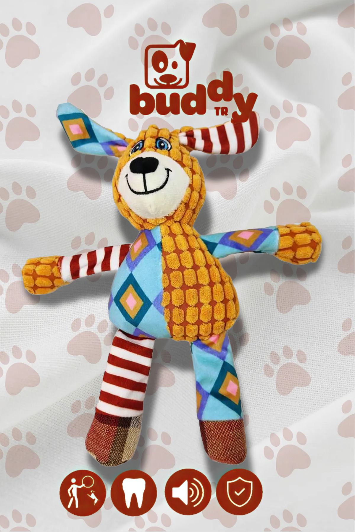 buddyTR Peluş Patchwork Köpek - Çiğnemeye Karşı Dirençli
