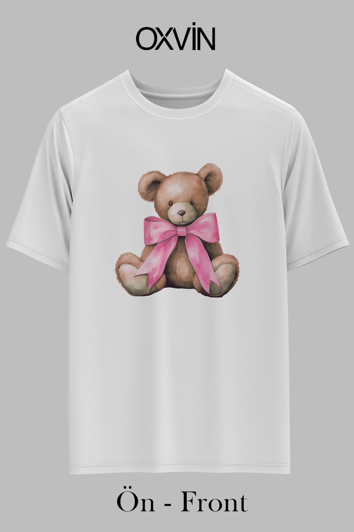 OXVİN TEDDY BEAR Baskılı OVERSİZE kADIN T-Shirt (BOL KALIP)
