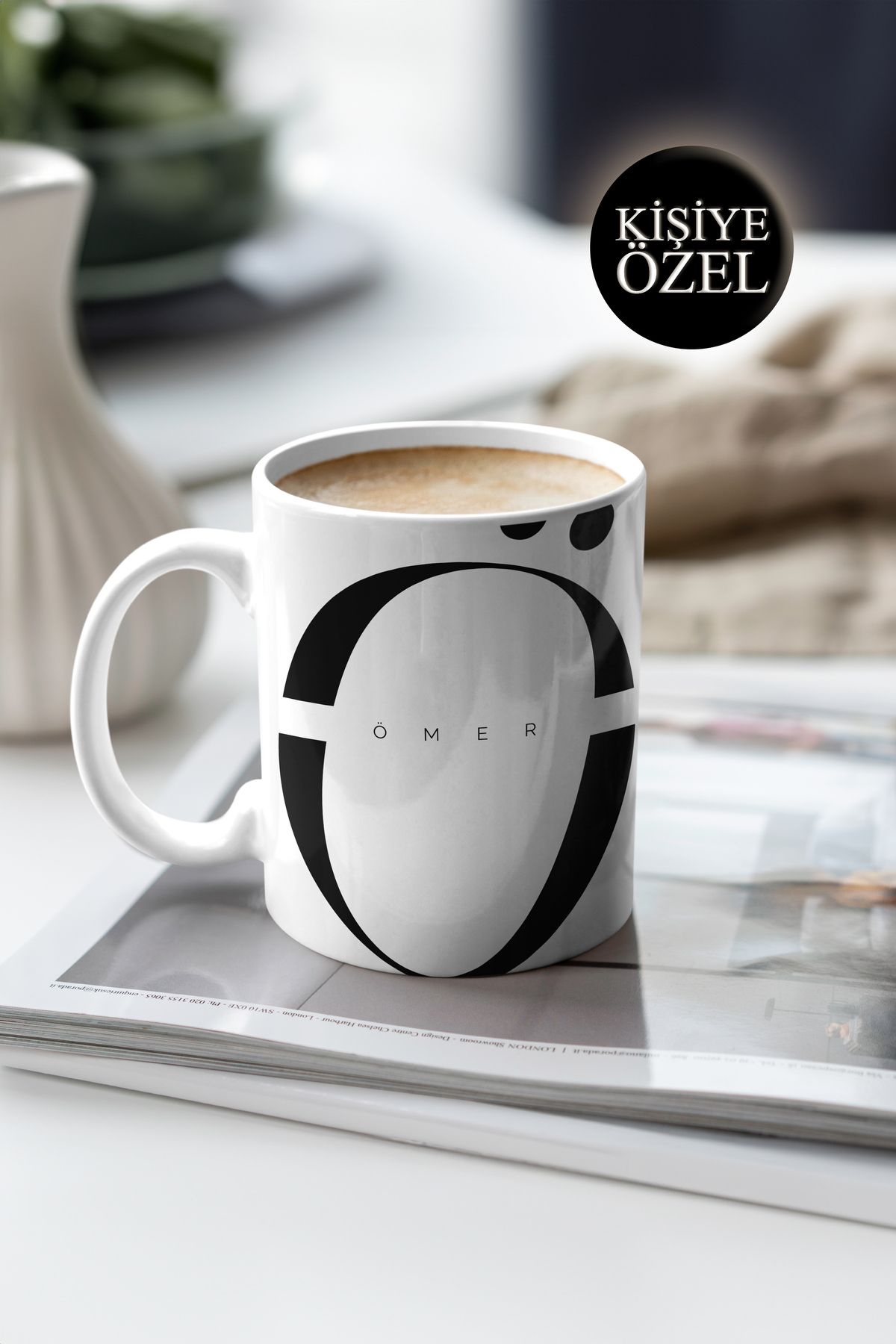 House Gorgeous Kişiye Özel Ö Harfi ve İsim Yazılı Siyah Renkli Tasarım Kupa Bardak 300 ml