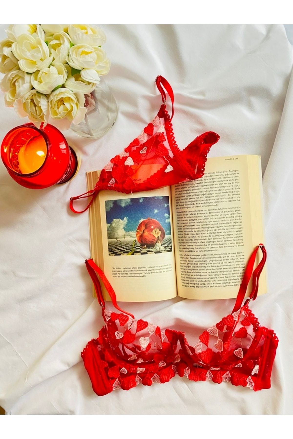 Celoire Kırmızı Transparan Balenli Bralet Takımı