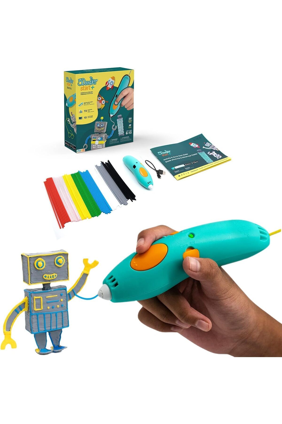 3Doodler Start+ Essentials 3D Çizim Kalemi, 6 Yaş ve Üzeri Çocuklar İçin Güvenli, STEM Odaklı Eğitim Seti