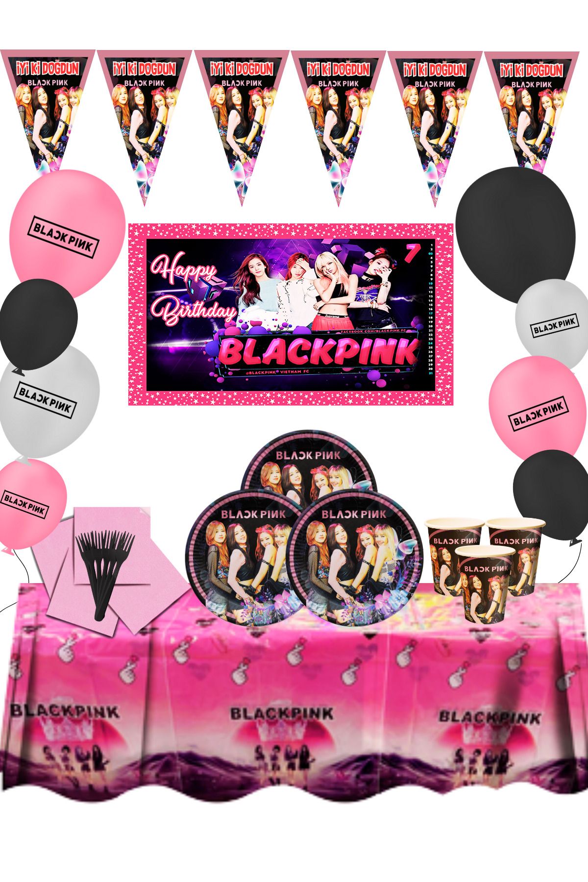 snowparty Black Pink Blackpink Afişli Doğum Günü Parti Malzemeleri Süsleri Seti