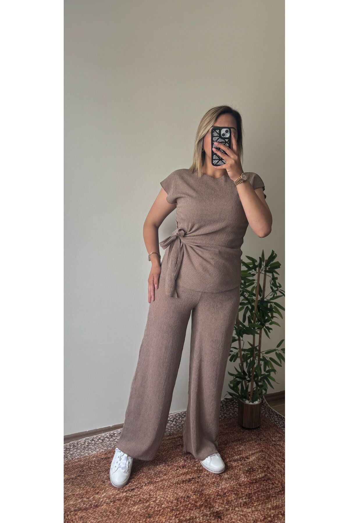Butik Bağlama Detaylı Bluz Pantolon Takim