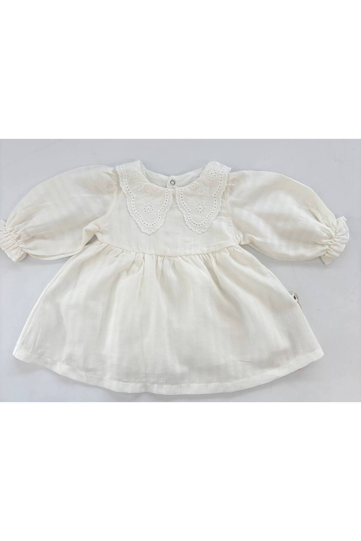 WOWOKİDS Wowokids Bayramlık Yakalı Muslin Elbise %100 Pamuk