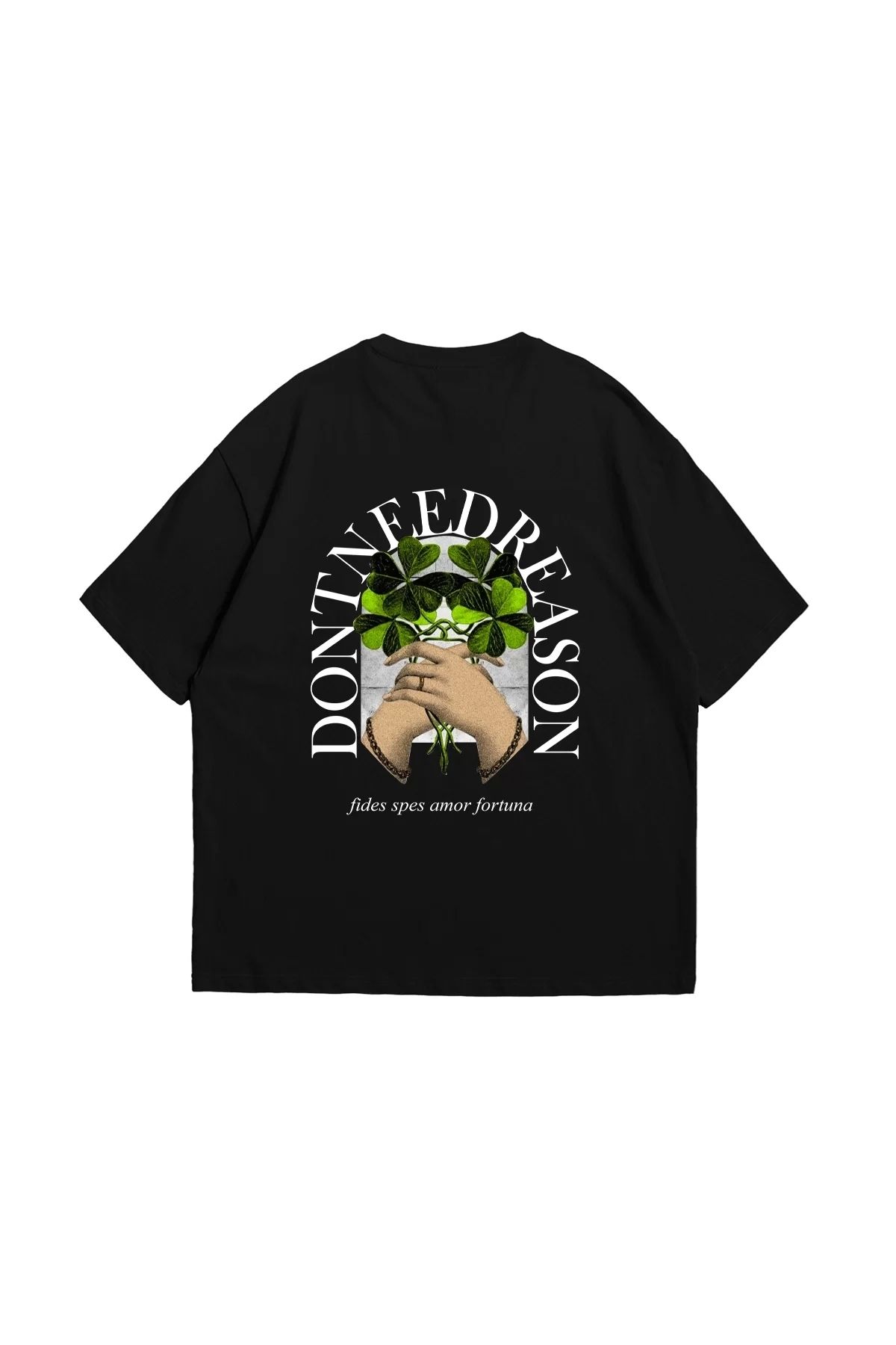 Bak Moda Don't Need Reason Baskılı Oversize Unisex Siyah Tshirt