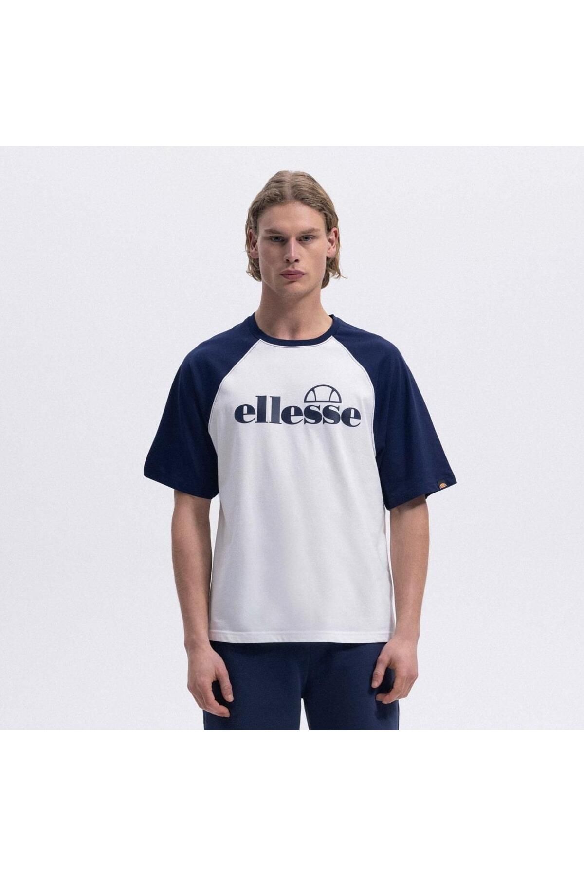 Ellesse EM009-2-NV Bisiklet Yaka Erkek T-Shirt - Beyaz / Lacivert