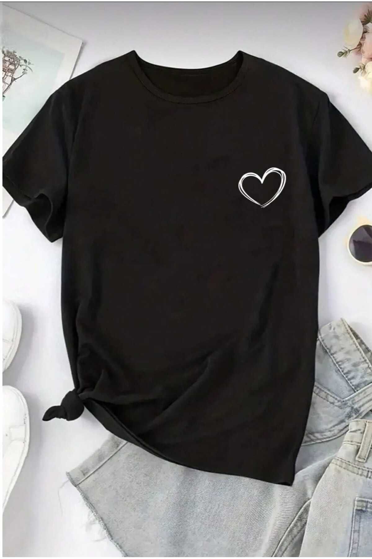 TekTarzz Unisex Hearts Pamuklu Baskılı Tasarım Tshirt