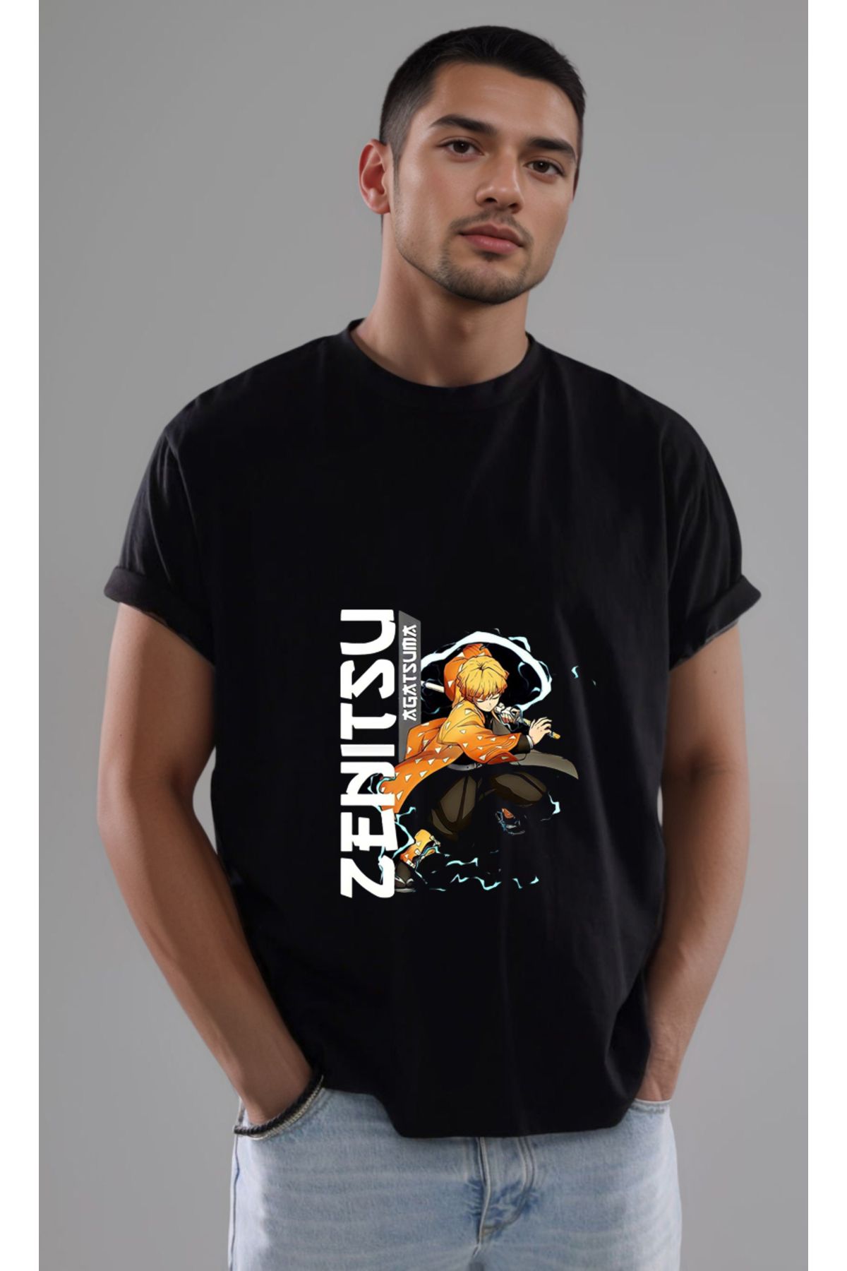 petite pati Demon Slayer Zenitsu Baskılı Unisex Tshirt