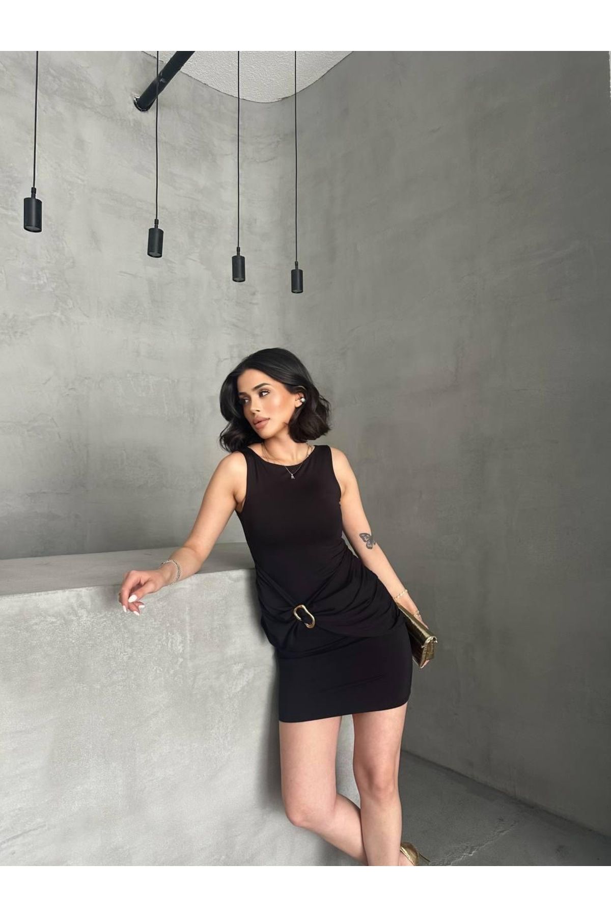 ASM Fashion KADIN KOLSUZ DRAPELİ MİNİ ELBİSE