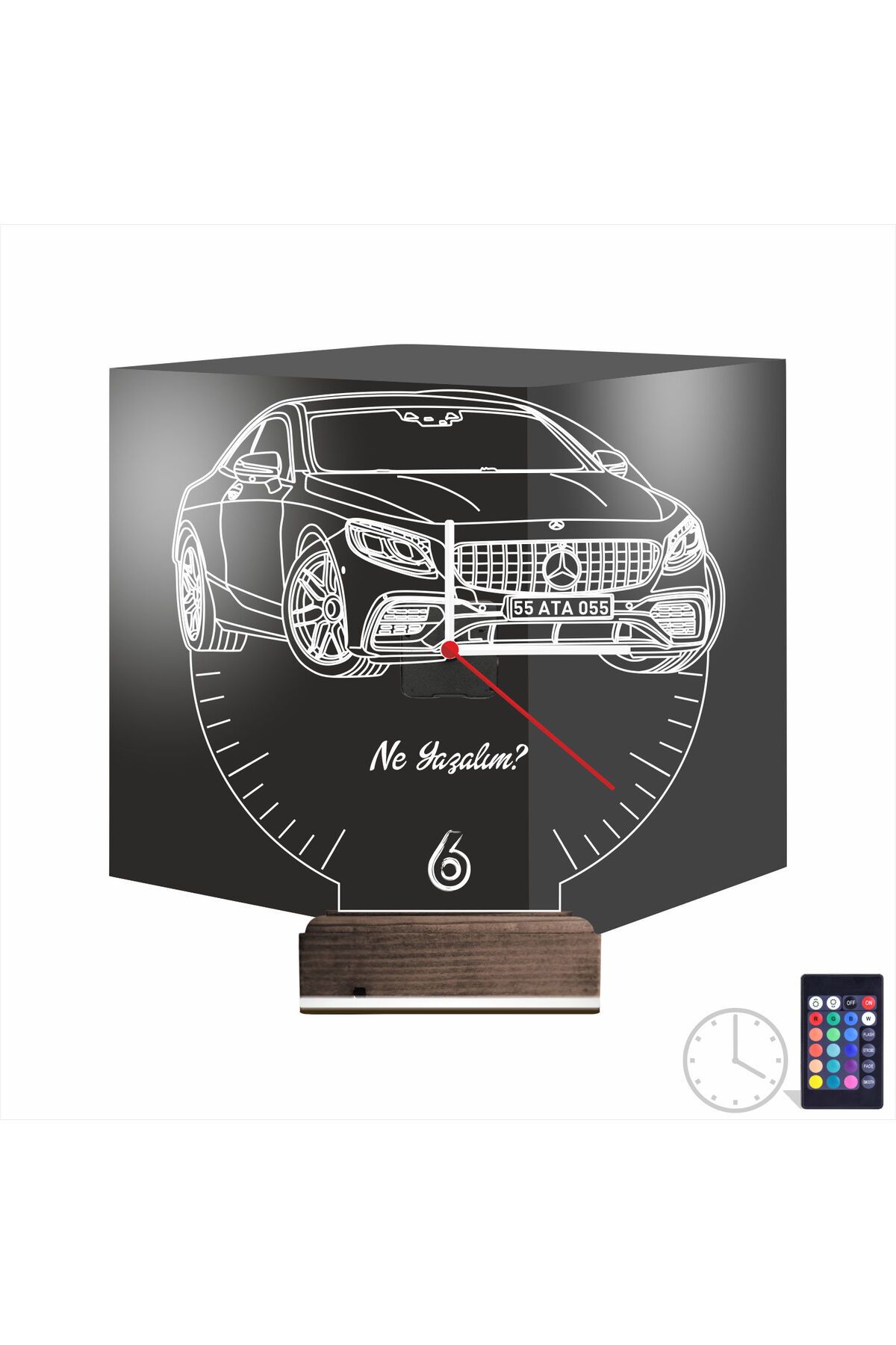 Kirppi 3d Saat Lamba Mercedes Araba Kişiye Özel Masa Gece Lambası