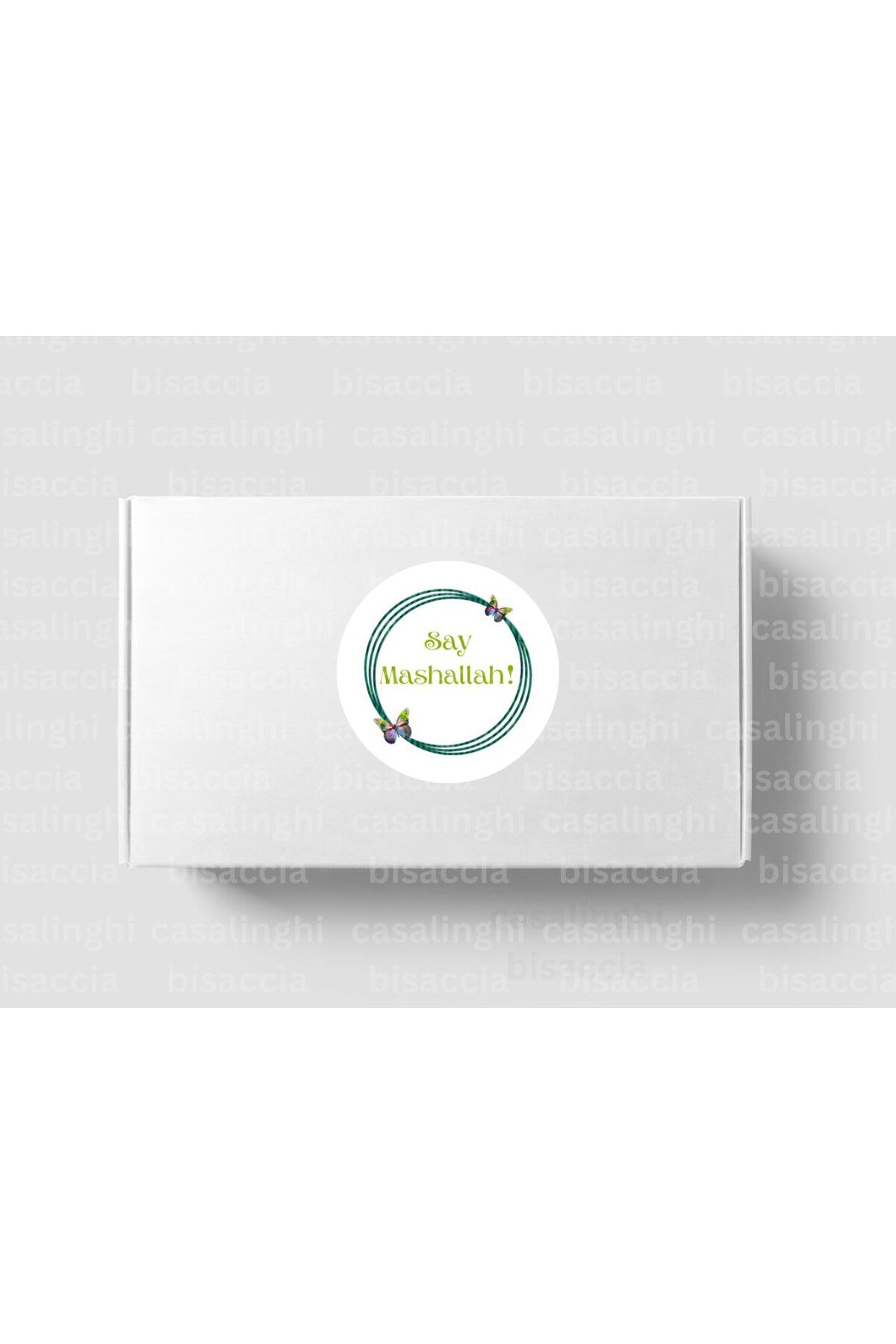 CASALINGHI Kelebekli Say Mashallah! Etiketi Yuvarlak Mat Sticker Maşallah De Nazar Değmesin 4 Cm (90 Adet)