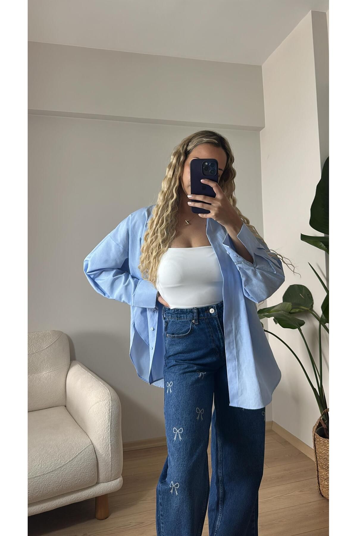 Acar Boutique Oversize Klasik Keten Gömlek