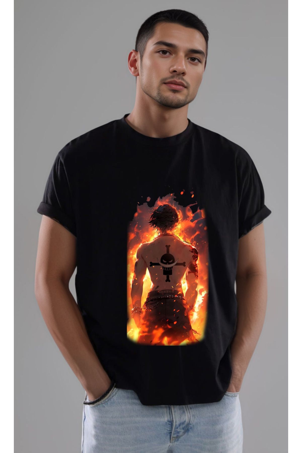 petite pati One Piece Ace Baskılı Unisex Tshirt