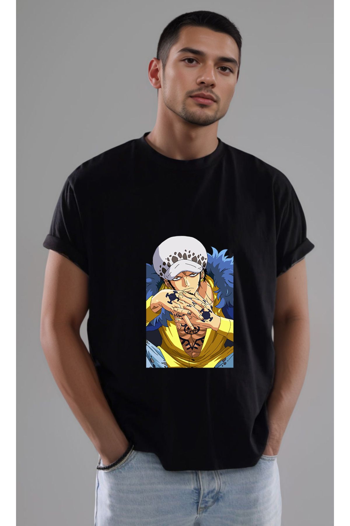 petite pati One Piece Trafalgar Law Baskılı Unisex Tshirt