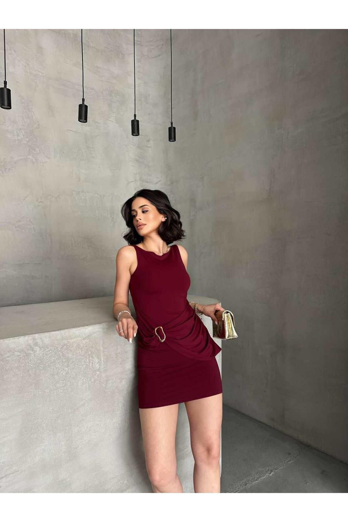 ASM Fashion KADIN KOLSUZ DRAPELİ MİNİ ELBİSE