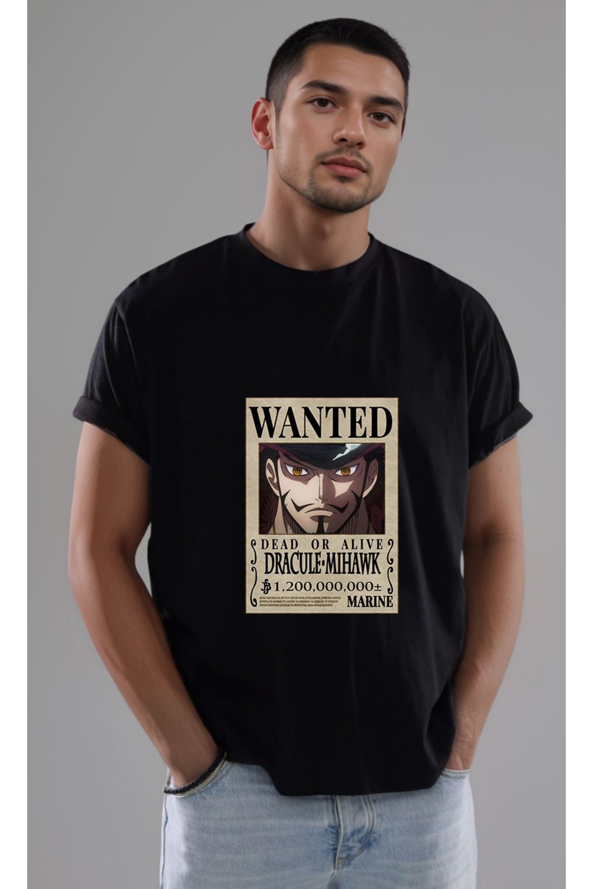 petite pati One Piece Wanted Mihawk Baskılı Unisex Tshirt