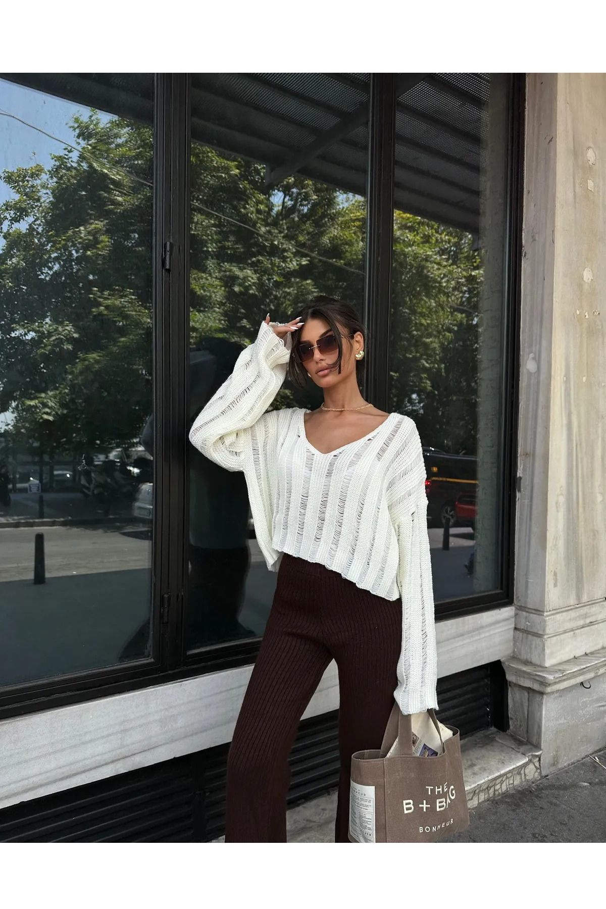 Lux Home Istanbul Lazer Kesim Triko Kazak - Ekru