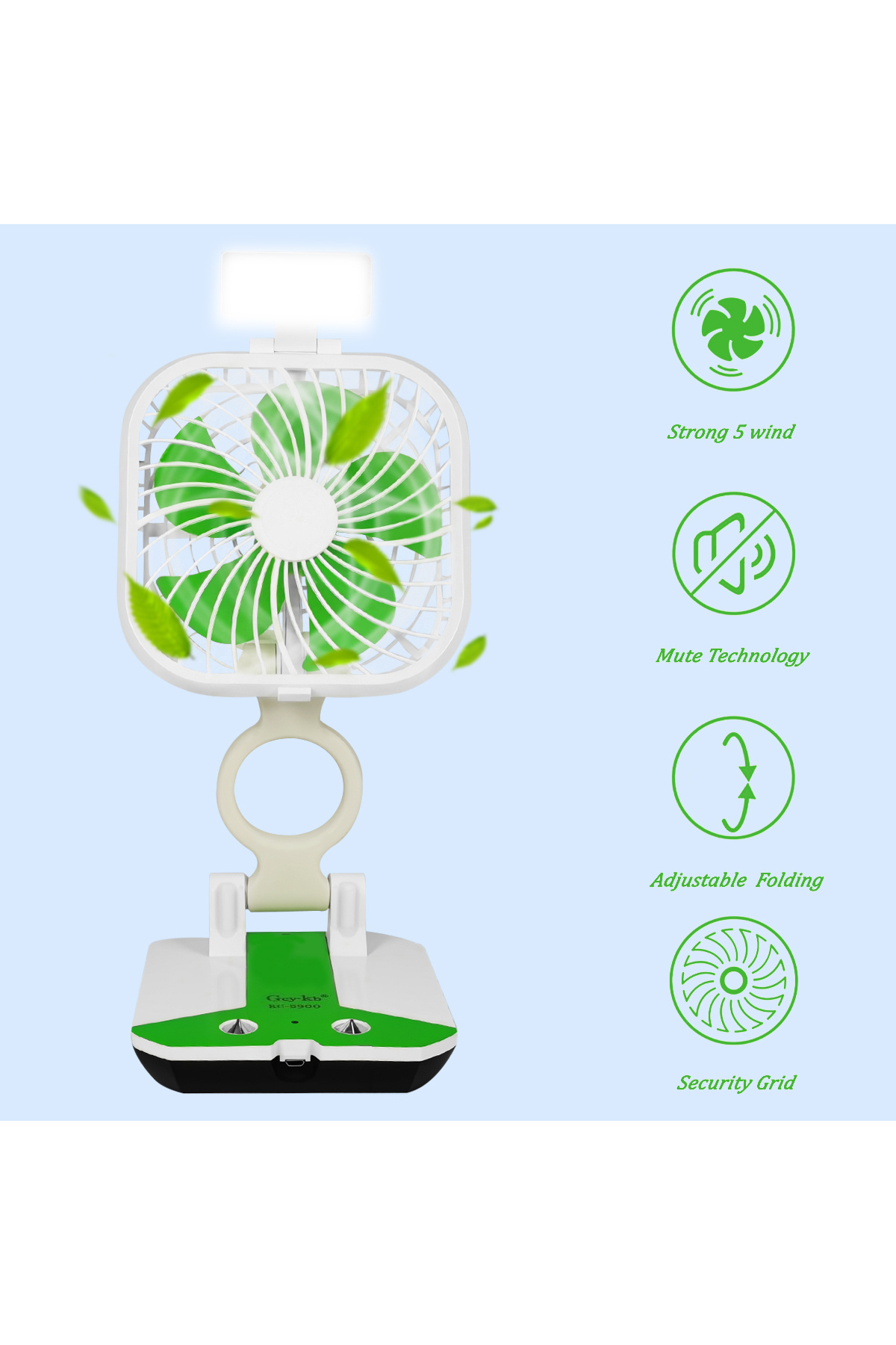 GCY-KB-Multifunctional Folding Fan, 1600mAh Rechargeable Battery, Adjustable Speed - KC-5900 8