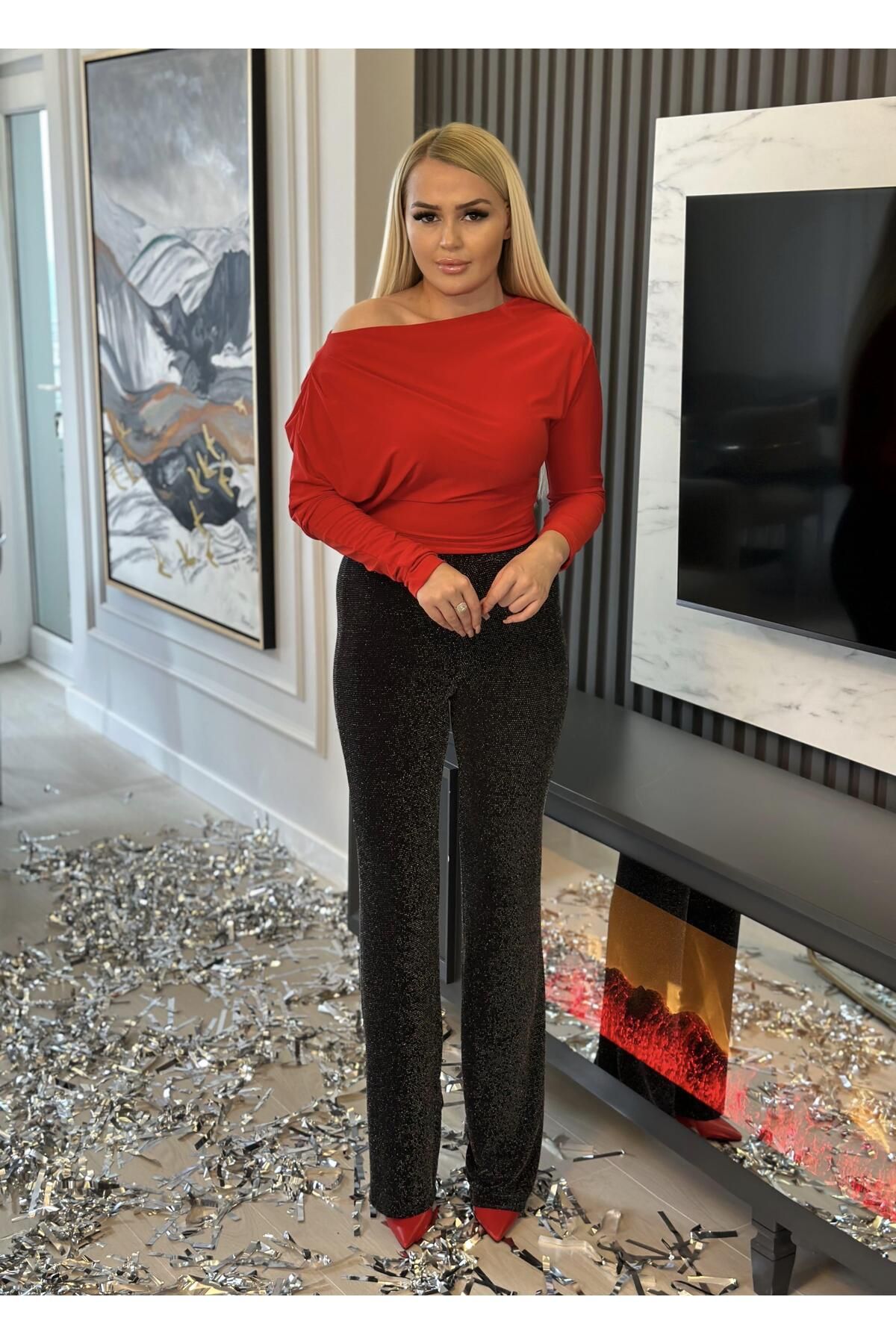 Acar Boutique Simli İspanyol Pantolon