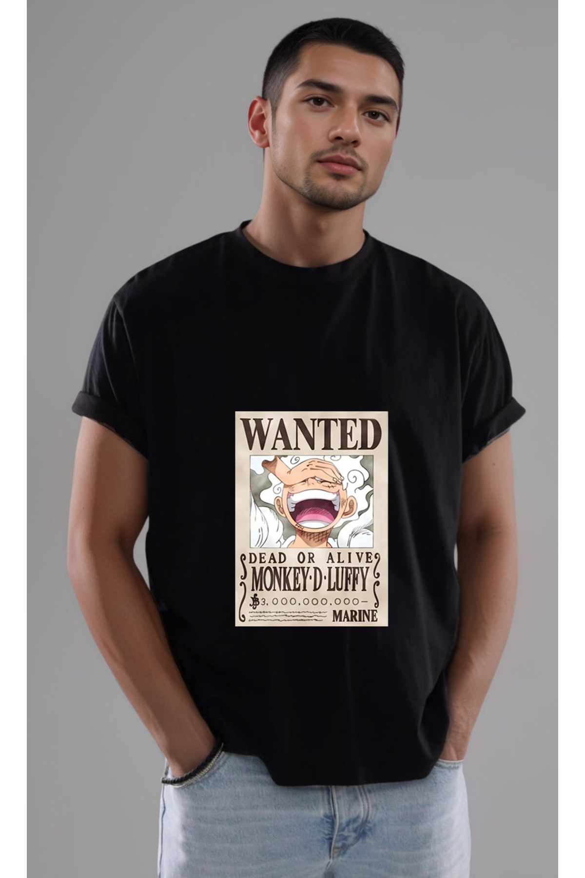 petite pati One Piece Wanted Luffy Baskılı Unisex Tshirt