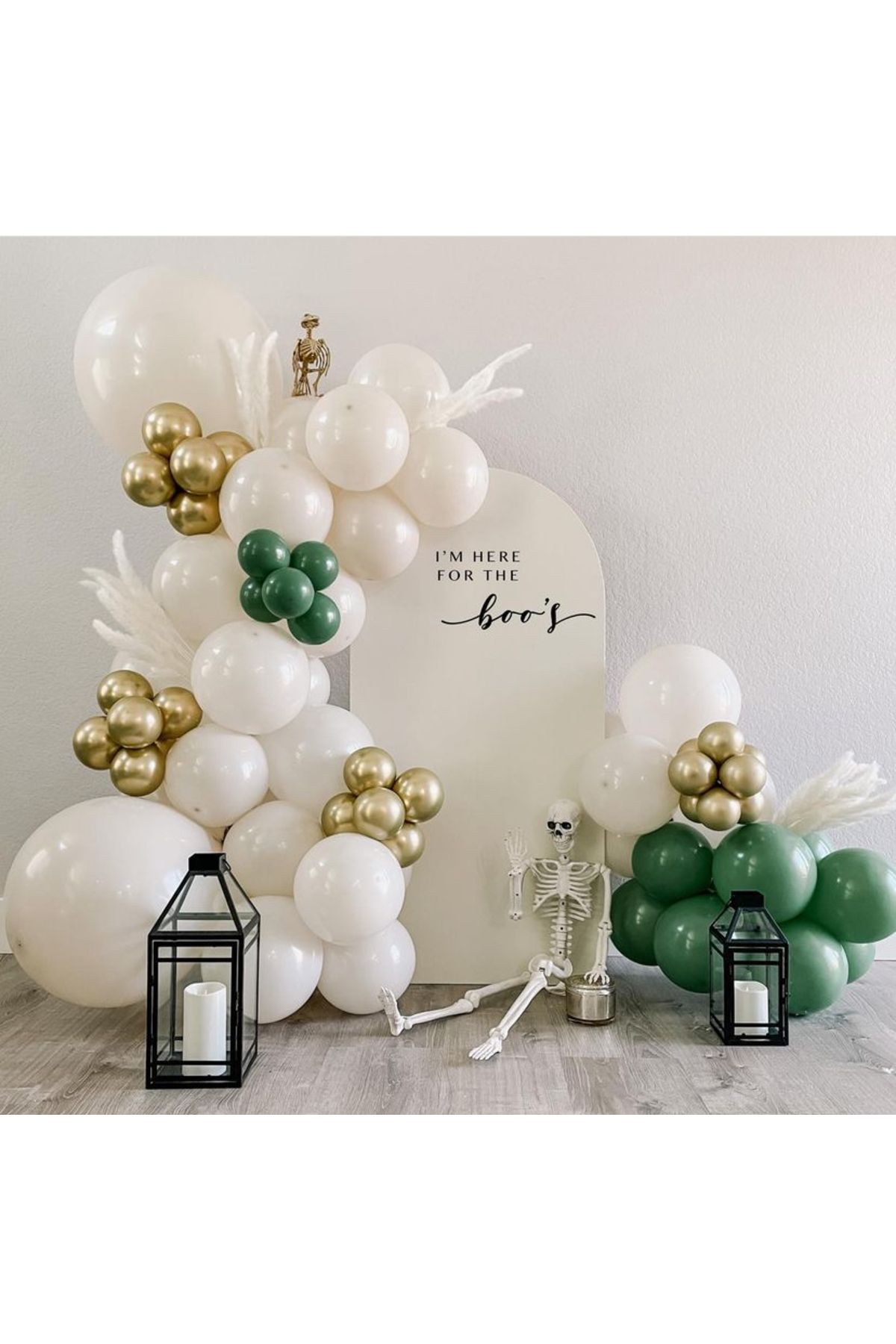 Çemrek Süs Parti Yeşil Beyaz Gold Krom Balon Zinciri Seti 100 lü
