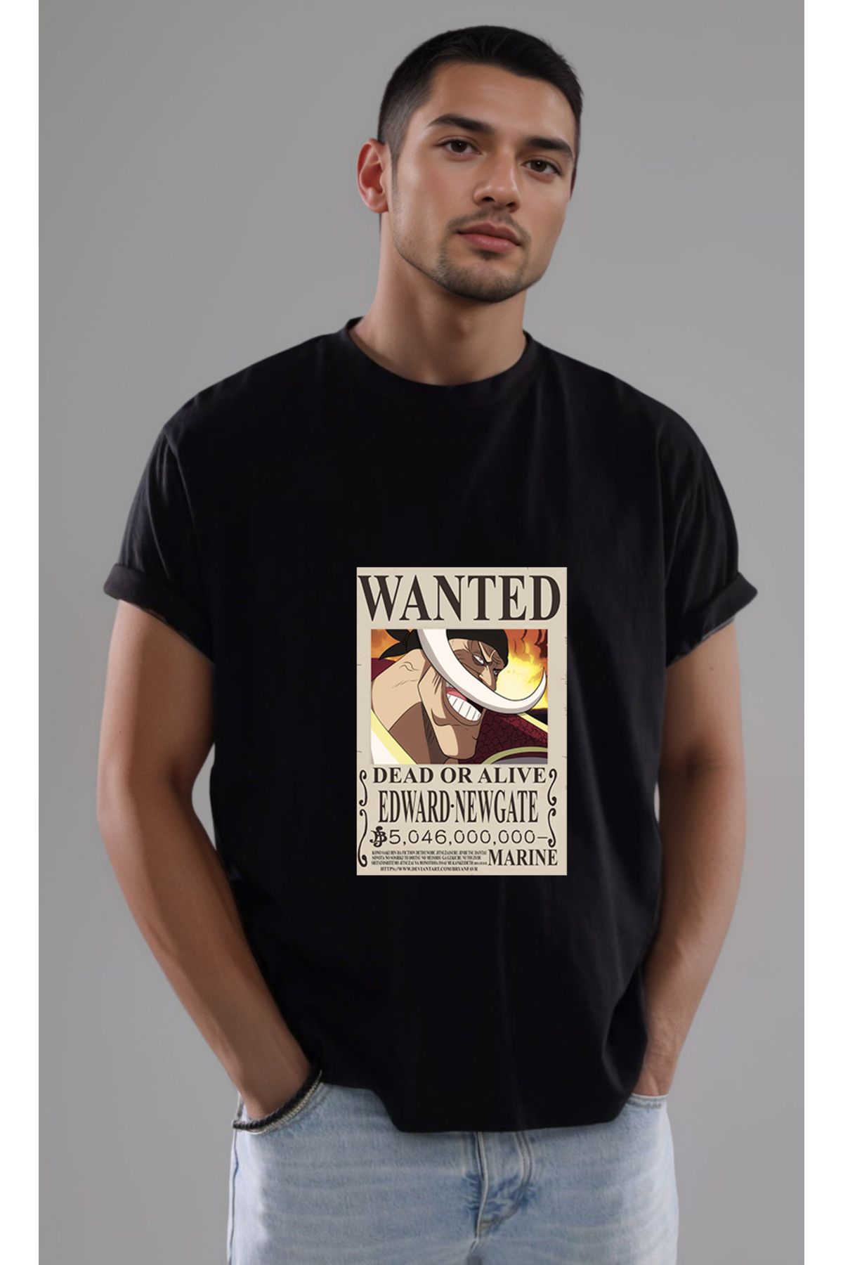 petite pati One Piece Wanted Whitebeard Baskılı Unisex Tshirt